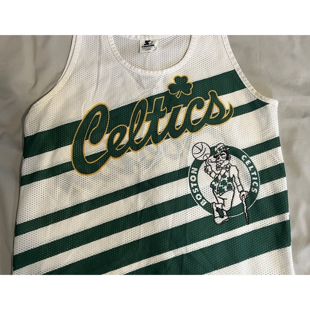 Vintage Boston Celtics Jersey Starter Mesh Tank Top Striped Made In USA White L - Picture 7 of 14